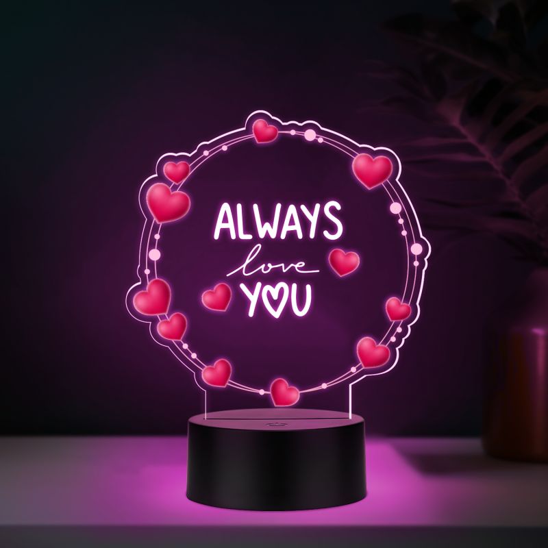 Couples Led Night Lamp Gift Item for Wedding, Anniversary, Birthday & Valentine's Day Romantic Gift for Couples Multicolored Light  (Always Love You)